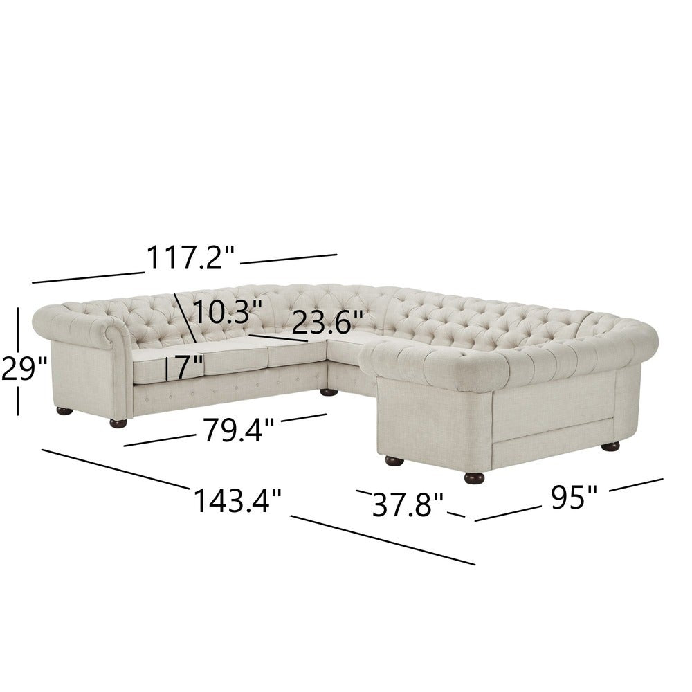 10-Seat U-Shaped Chesterfield Sectional Sofa - Beige Linen