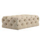 Rectangular Tufted Ottoman with Casters - Beige Linen