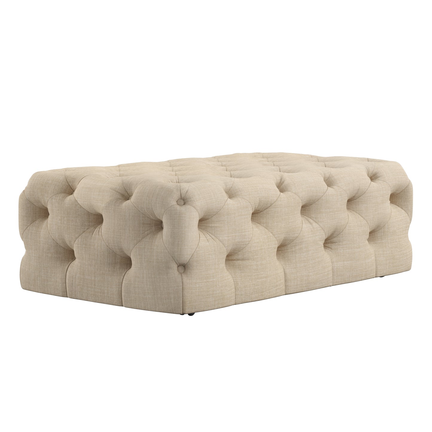 Rectangular Tufted Ottoman with Casters - Beige Linen