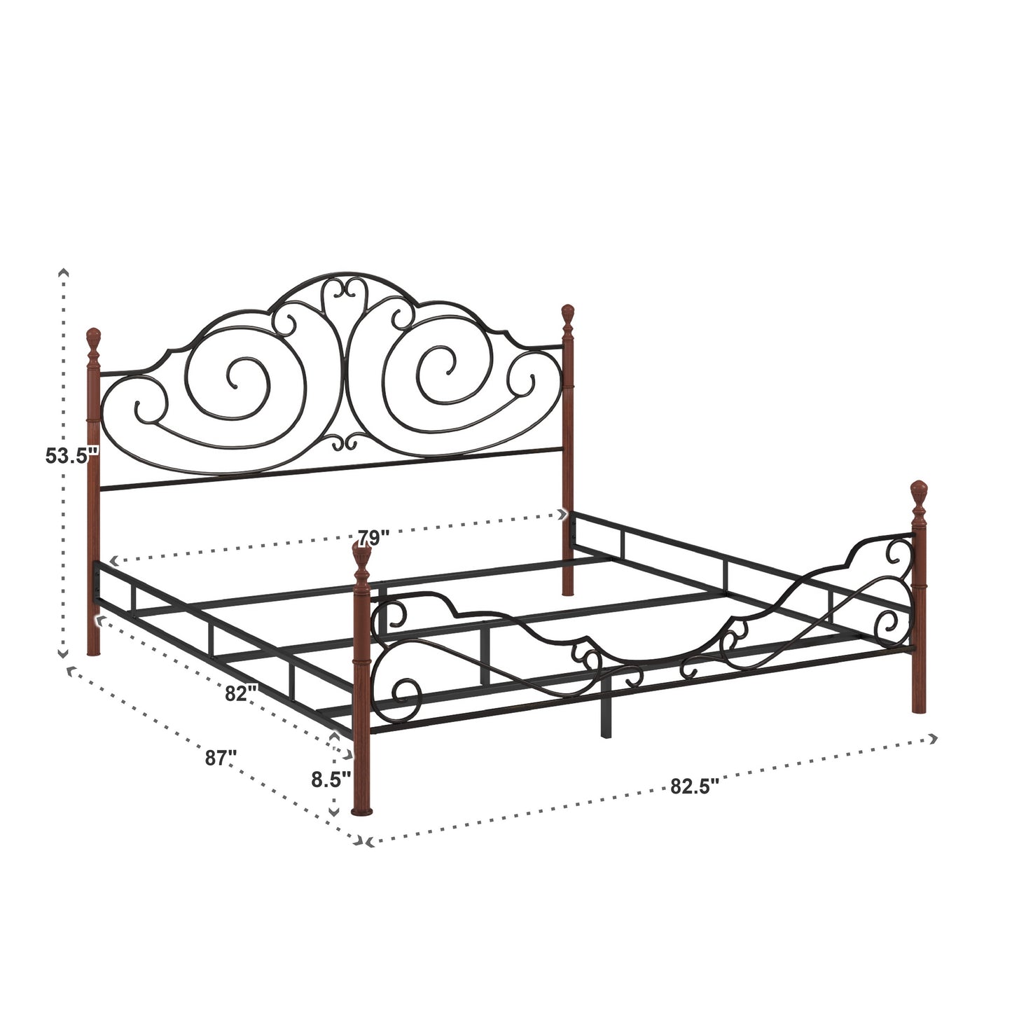 Graceful Scroll Bronze Iron Bed - King