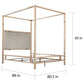 Metal Canopy Bed with Upholstered Headboard - Off-White Linen, Champagne Gold Finish, King Size