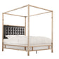 Metal Canopy Bed with Upholstered Headboard - Black Bonded Leather, Champagne Gold Finish, King Size