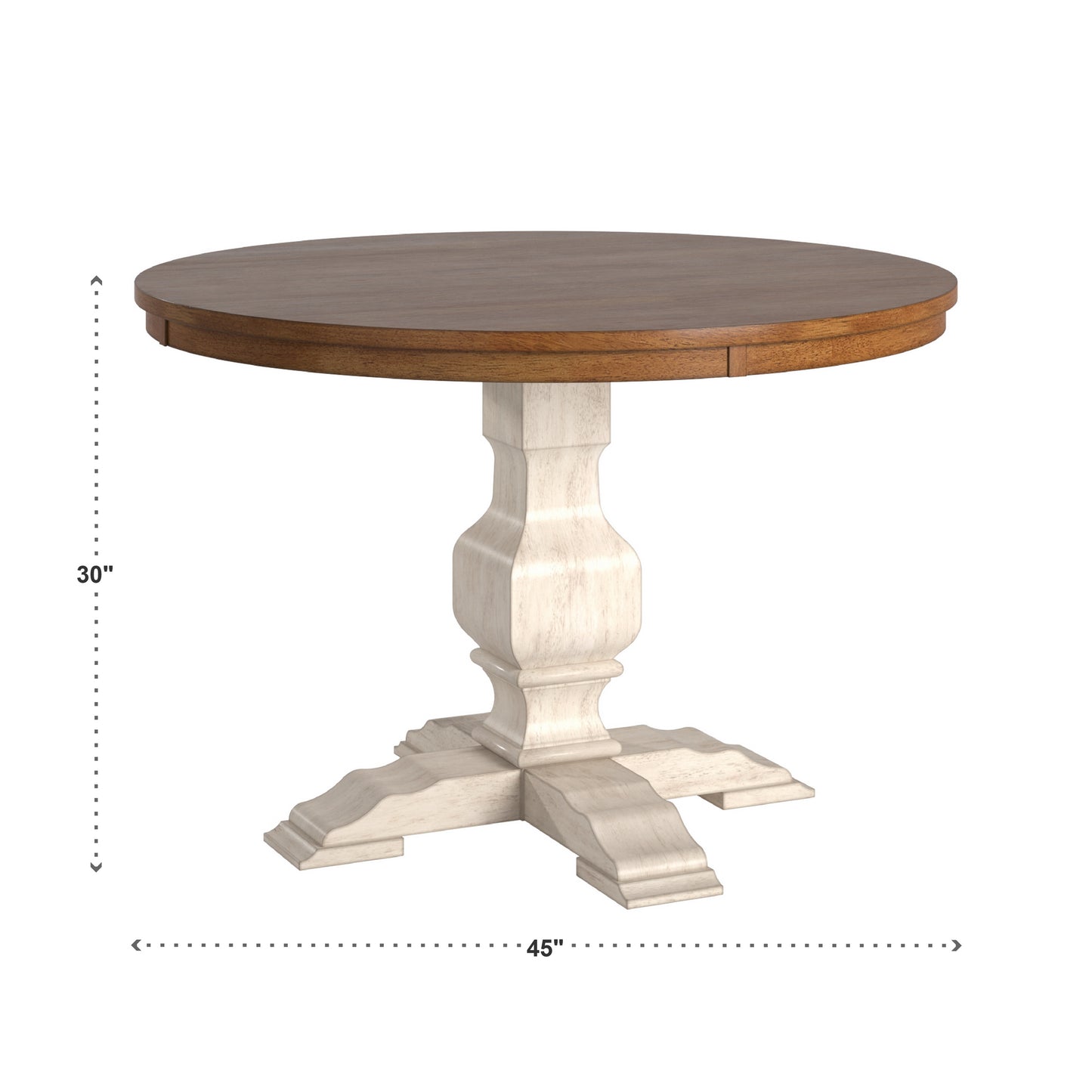 Two-Tone Round Solid Wood Top Dining Table - Oak Top with Antique White Base