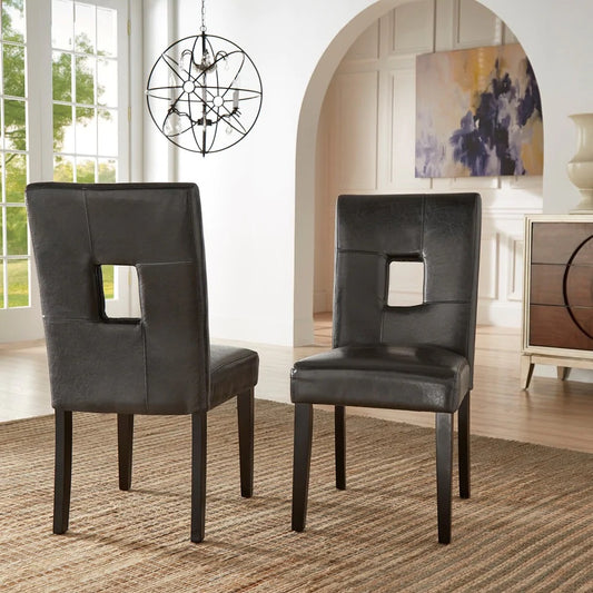 Keyhole Back Dining Chairs (Set of 2) - Black Faux Leather