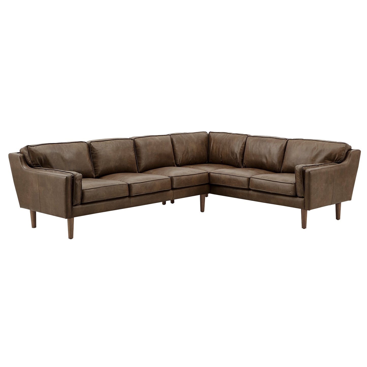 Oxford Leather Sectional Sofa - 6-Seat, 114" Wide, Tan