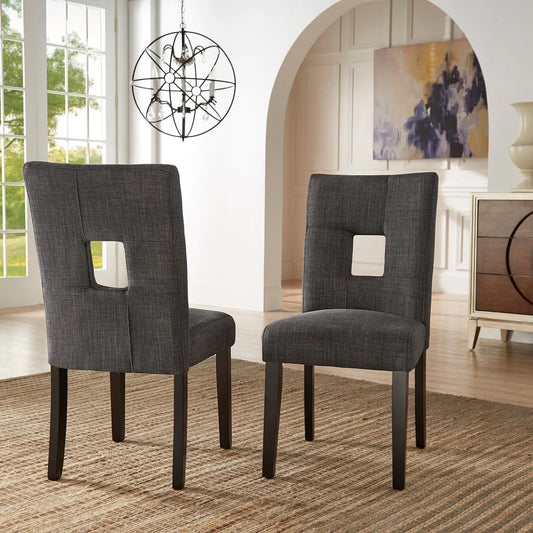 Keyhole Back Dining Chairs (Set of 2) - Dark Grey Linen