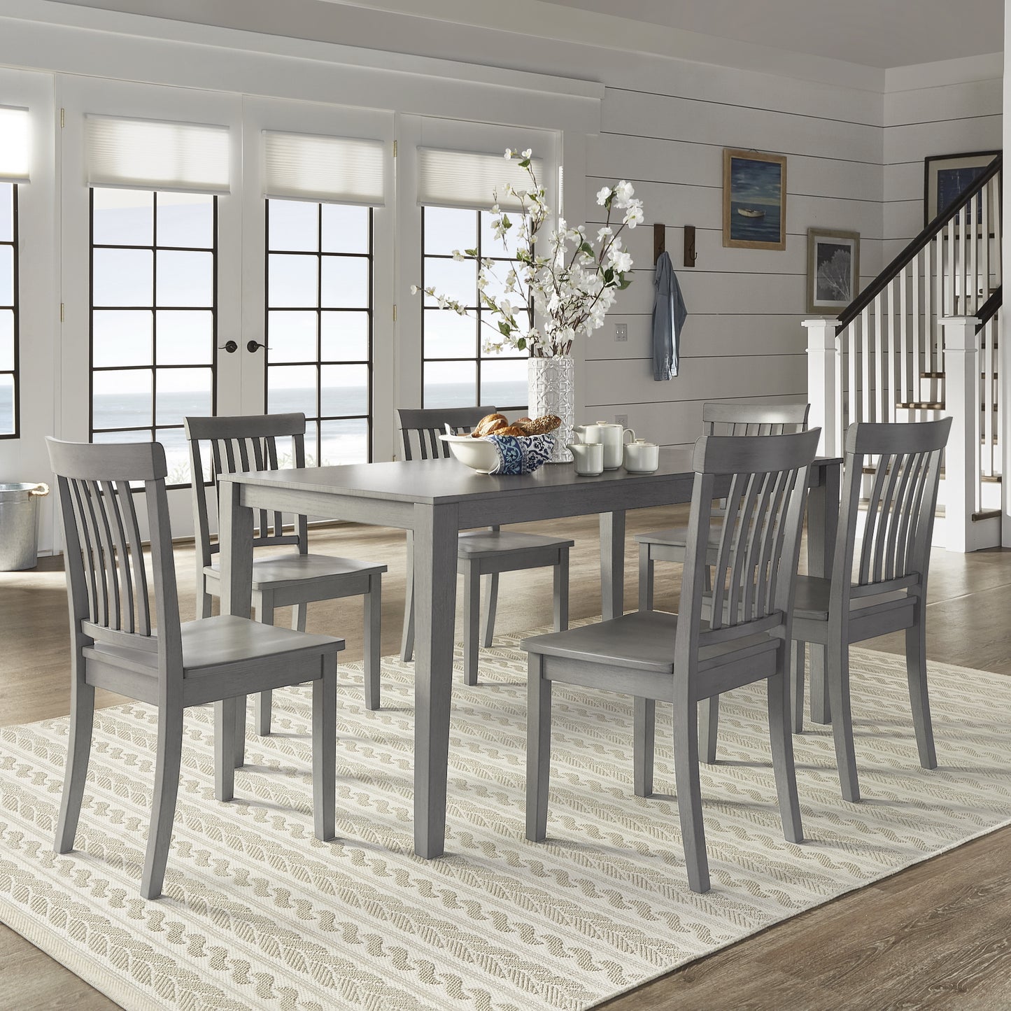 60-inch Rectangular Antique Grey Dining Set - Mission Back Chairs, 7-Piece Set
