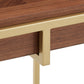 Square End Table with Metal Base - Natural Finish, Gold Base