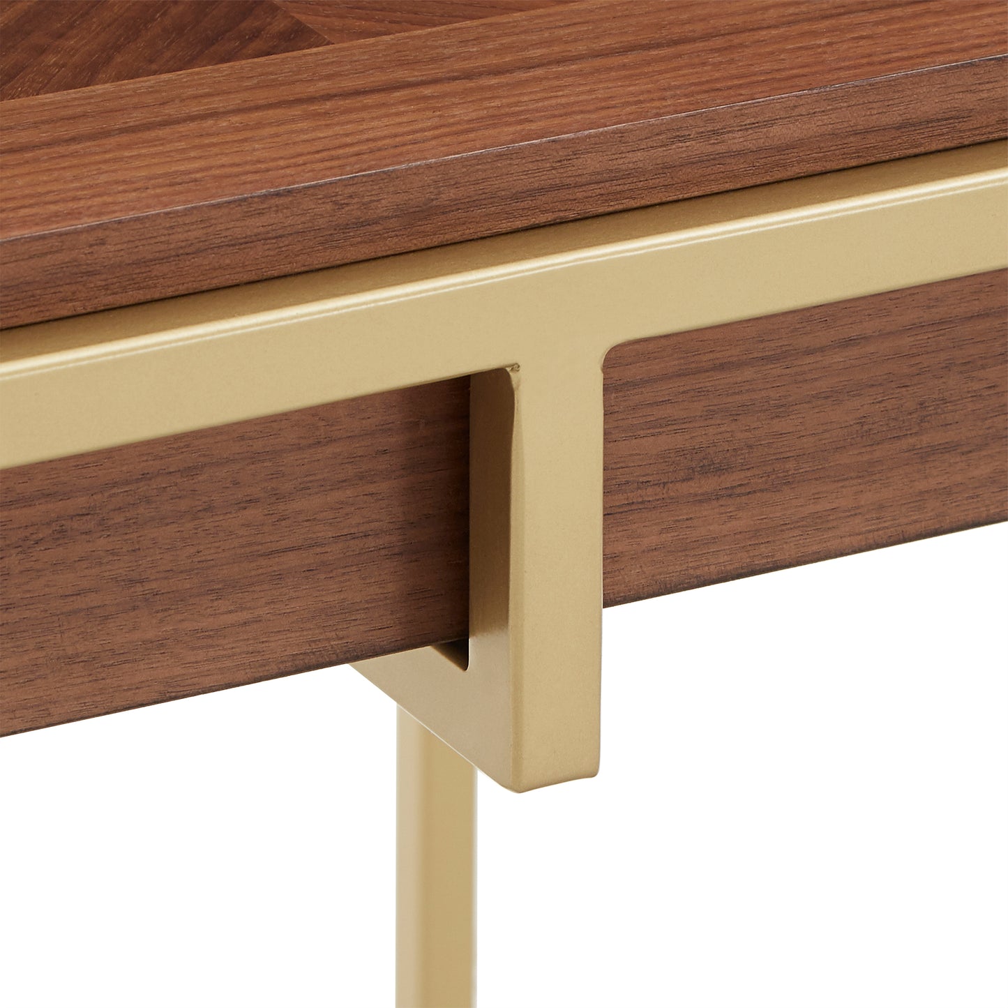 Square End Table with Metal Base - Natural Finish, Gold Base