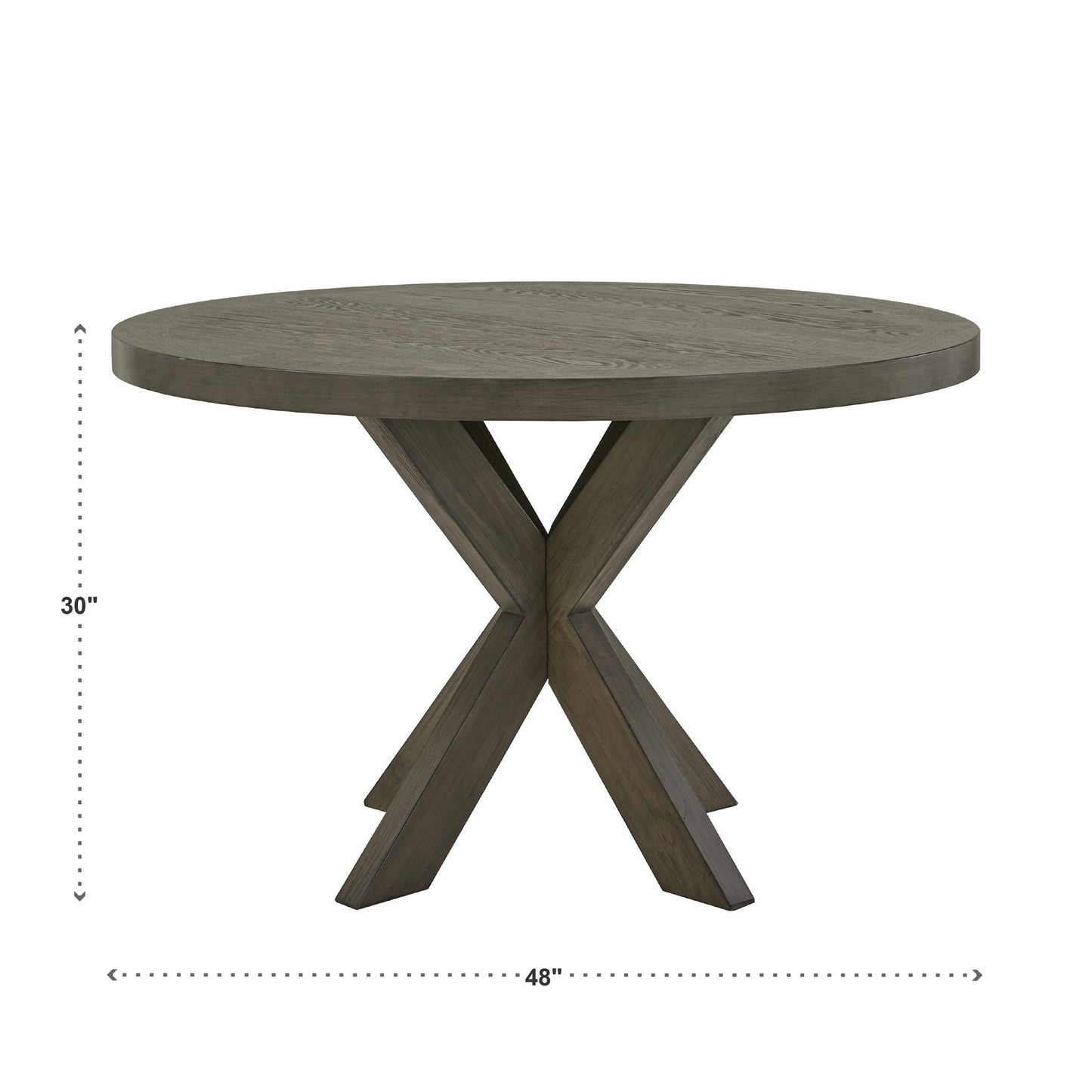Weathered Wood Finish Table with Cross Base - Grey, 48" Round Dining Table
