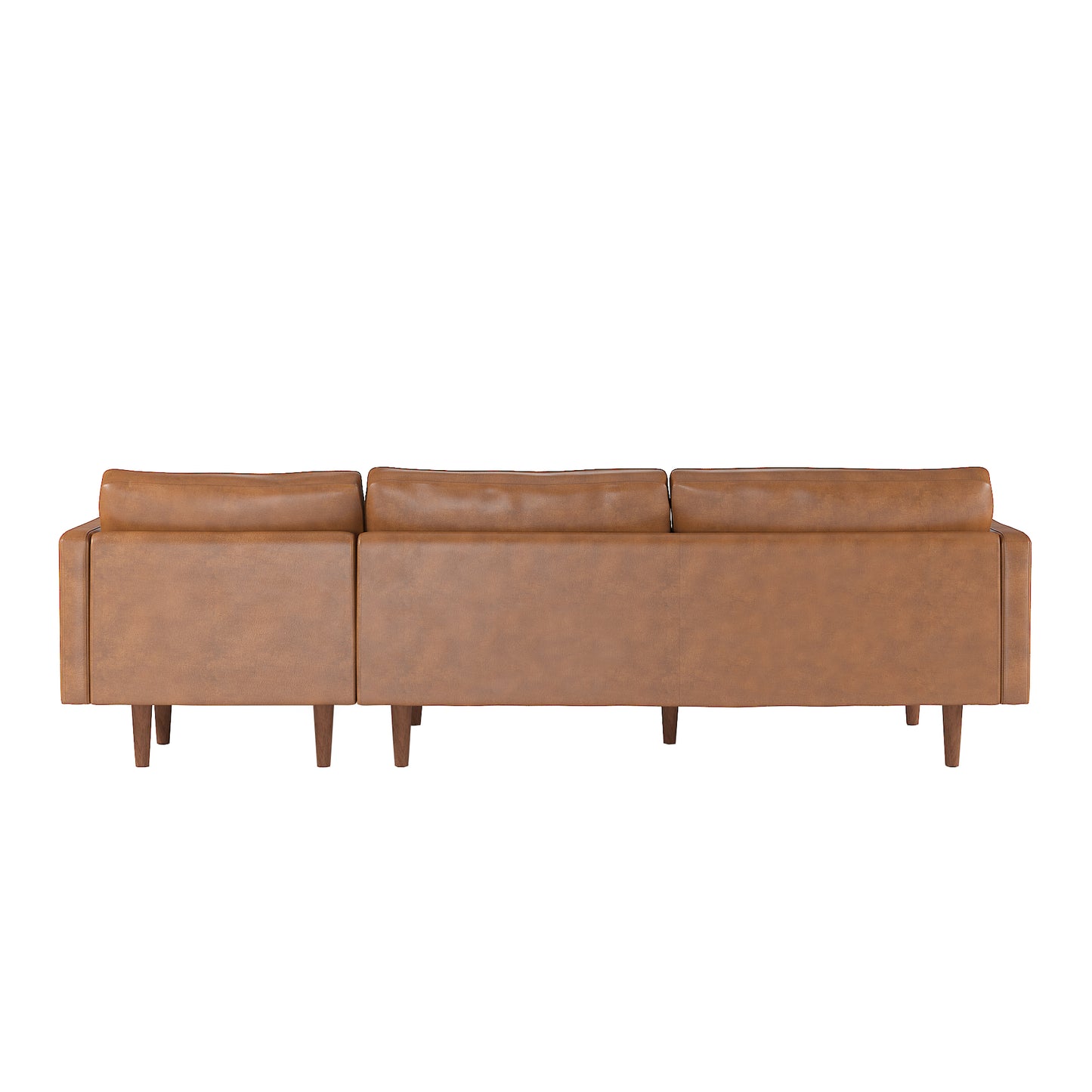 Mid-Century Faux Leather Sectional Sofa - Caramel, Right-Facing Chaise, 3-Seat Sectional