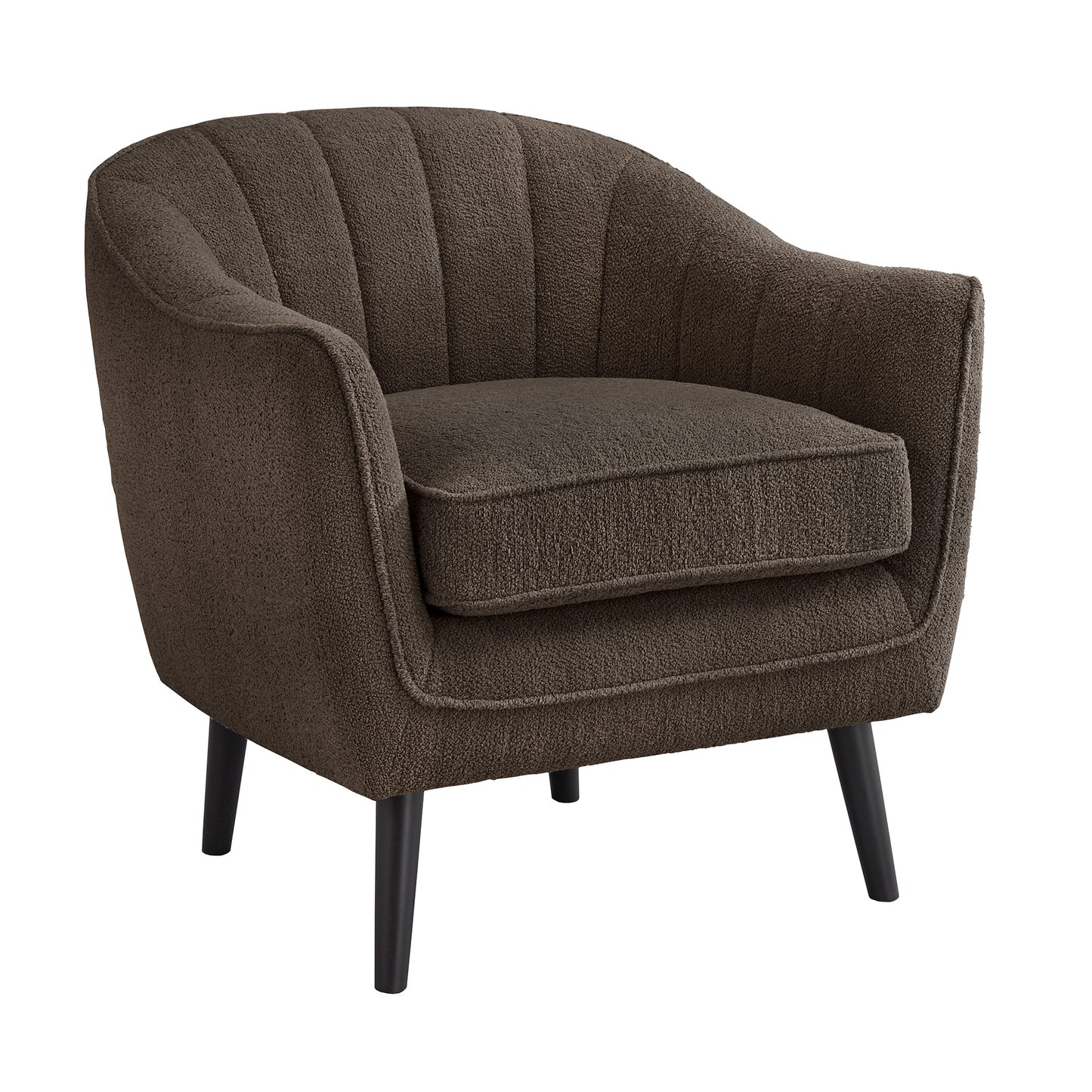 Mid-Century Modern Channel-Tufted Accent Chair with Removable Cushion Cover - Dark Chocolate