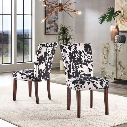 Cowhide Parsons Dining Chairs (Set of 2) - Espresso Finish, Black Cowhide