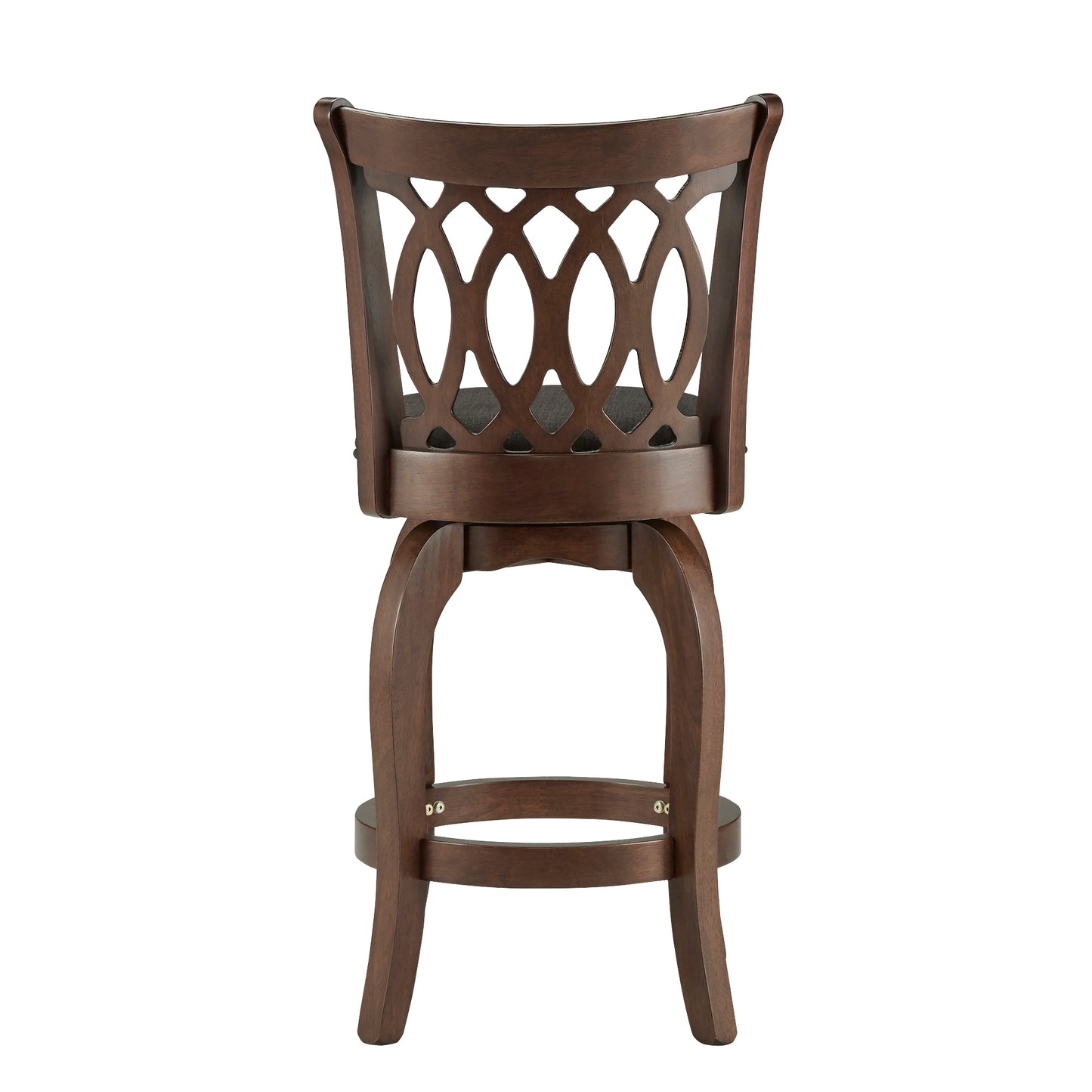 Scroll Back Swivel Stool - 24" Counter Height, Cherry Finish, Dark Gray Linen