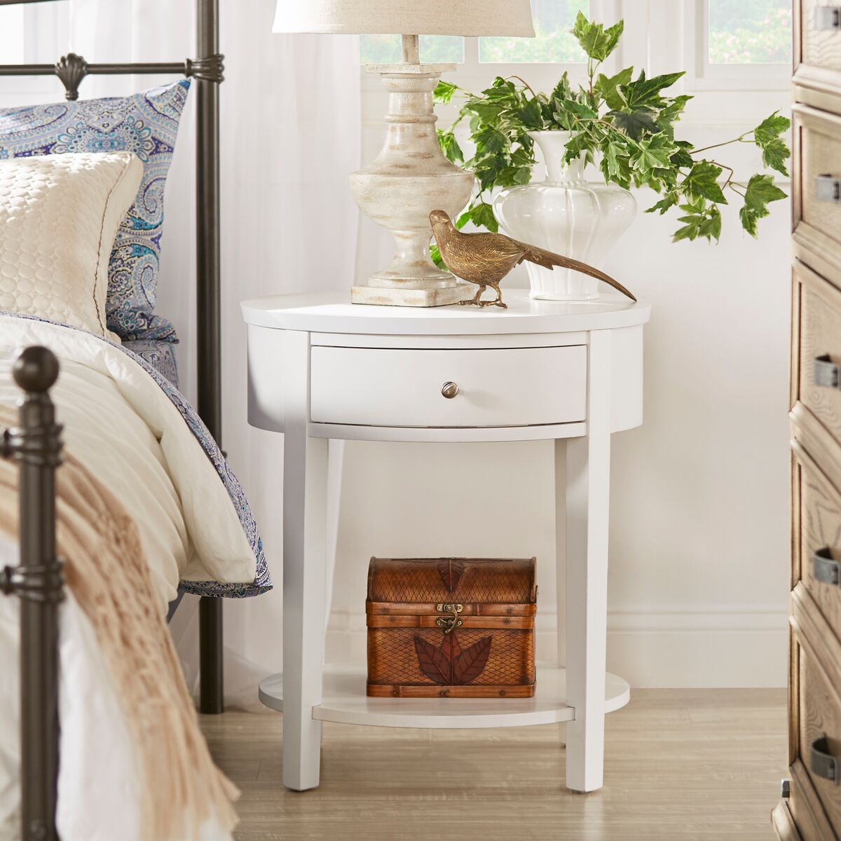 1-Drawer Oval End Table - White