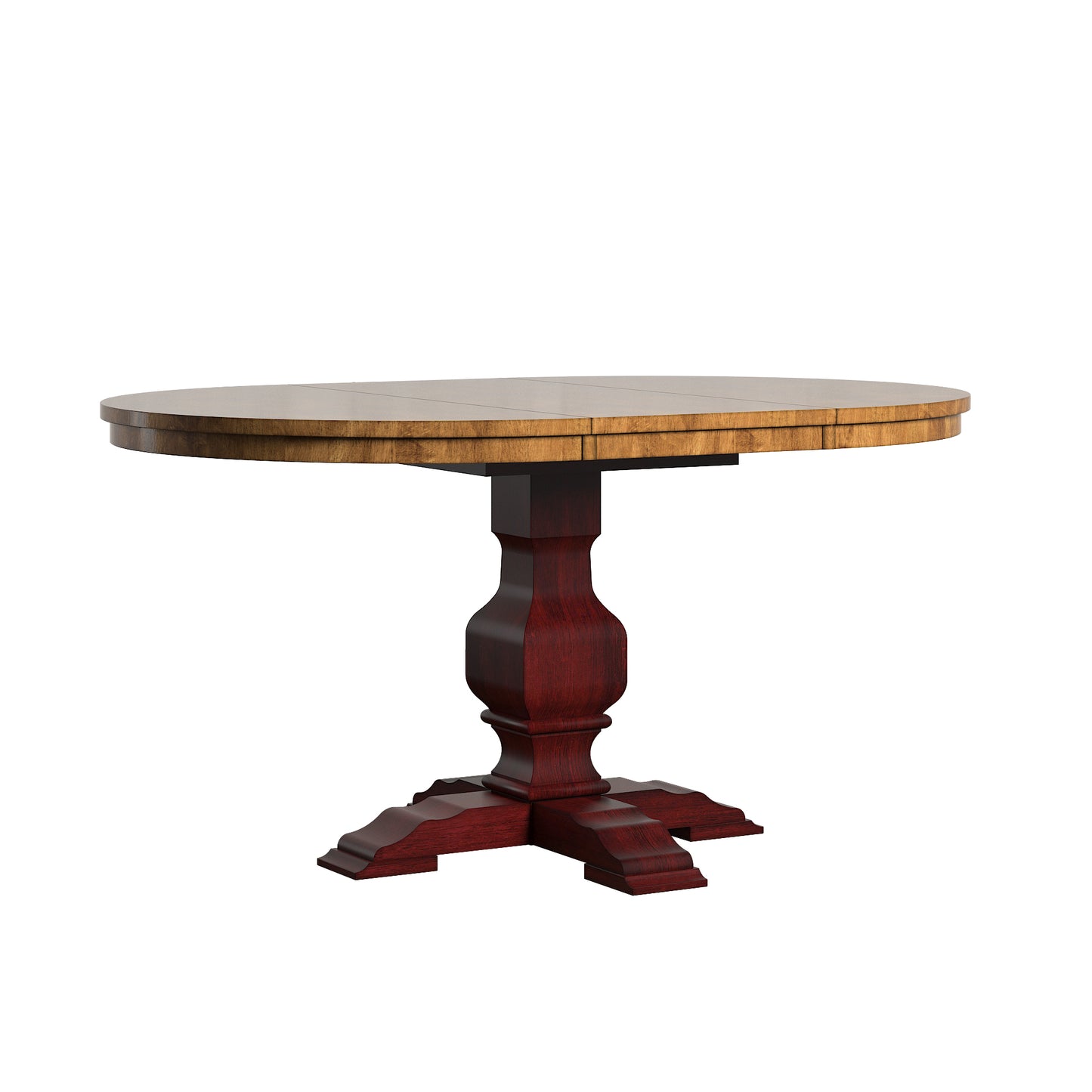 Two-Tone Oval Solid Wood Top Extending Dining Table - Oak Top with Berry Red Base