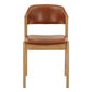 Modern Scandinavian Light Oak Finish Dining Chairs - Caramel Faux Leather Cushion