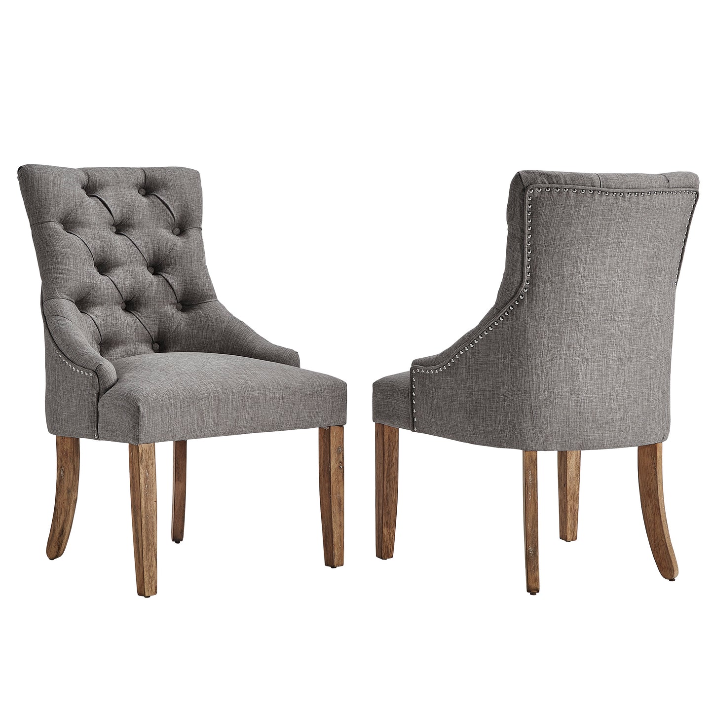 Linen Button Tufted Curved Back Dining Chairs (Set of 2) - Gray Linen