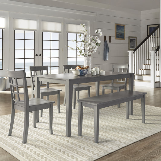 60-inch Rectangular Antique Grey Dining Set - Window Back Chairs, 6-Piece Set