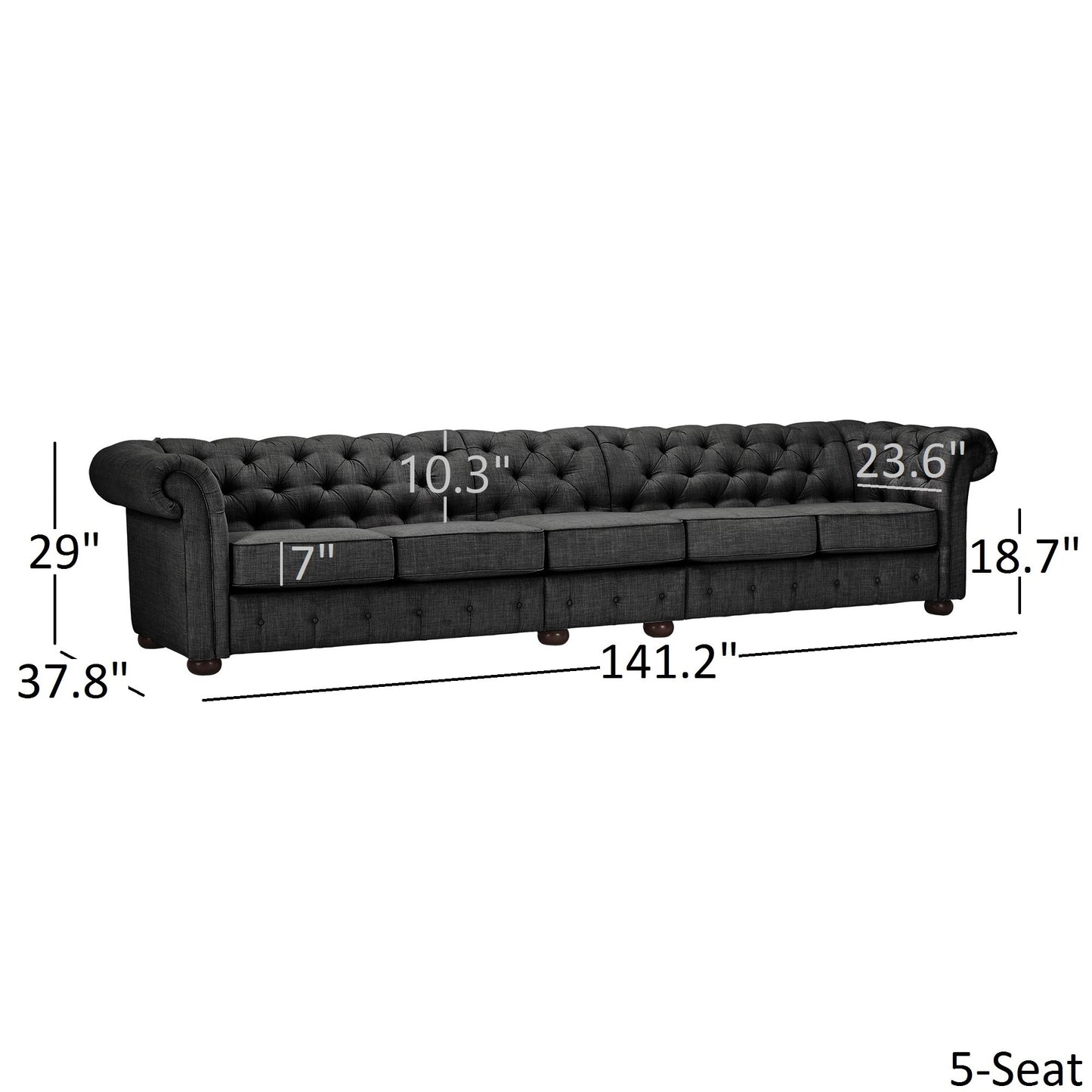 5-Seat Modular Chesterfield Sofa - Dark Grey Linen