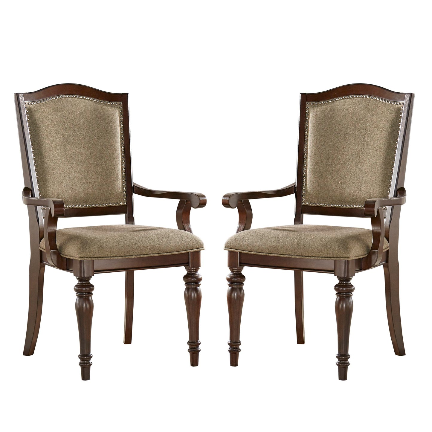 Nailhead Accent Dining Chairs (Set of 2) - Brown Fabric, Arm Chairs