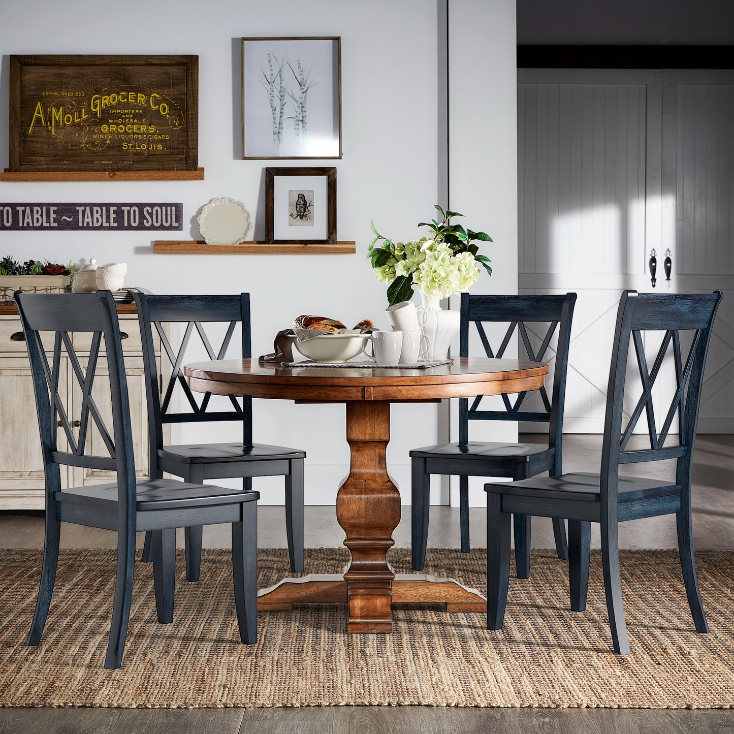 Double X Back Wood Dining Chairs (Set of 2) - Antique Dark Denim Finish