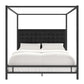 Metal Canopy Bed with Upholstered Headboard - Black Bonded Leather, Black Nickel Finish, King Size