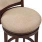 Upholstered Back Swivel Stool - 24" Counter Height, Cherry Finish, Beige Linen