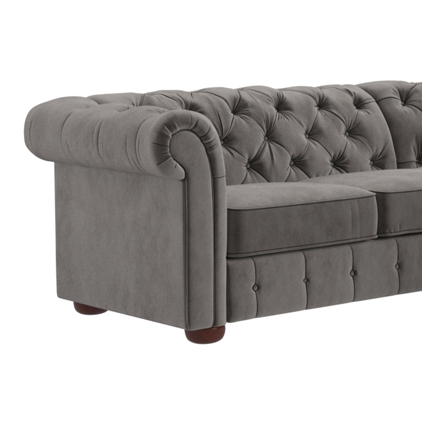 7-Seat L-Shaped Chesterfield Sectional Sofa - Dark Grey Velvet