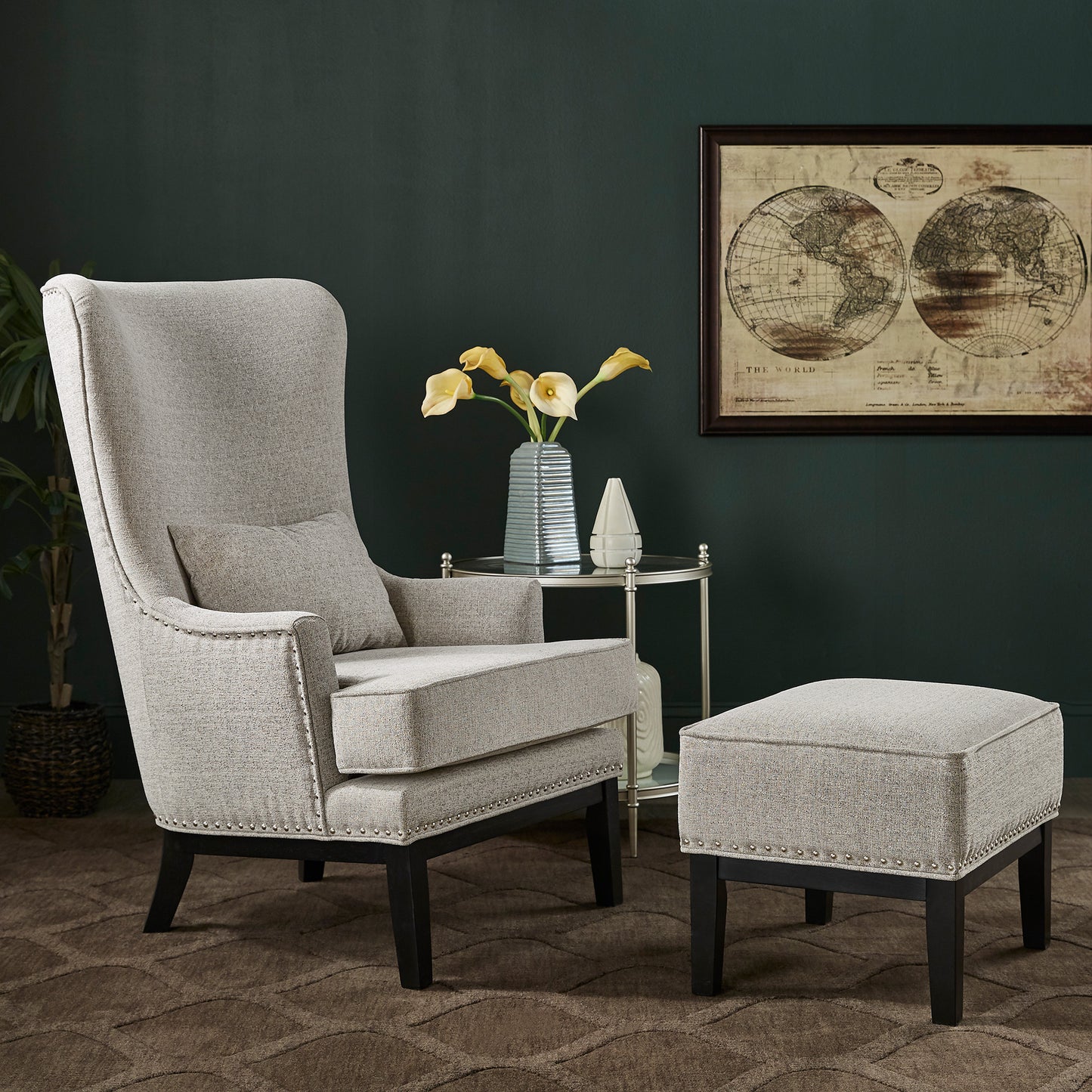 Living Room Wingback Chair And Ottoman High Back Wing Lounge Chair