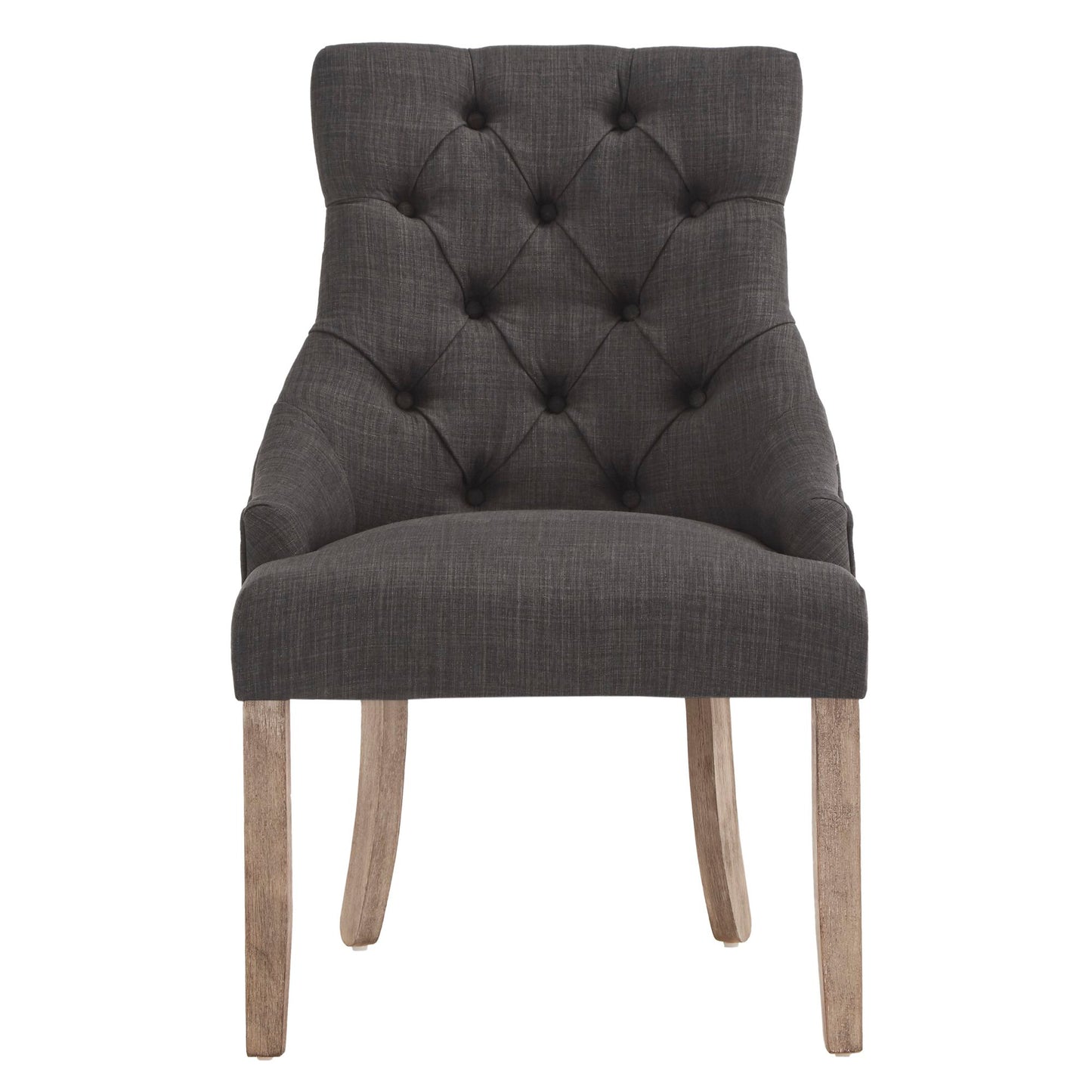 Round 7-Piece Dining Set with Wingback Chairs - Grey Finish, Dark Grey Linen