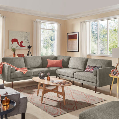 Mid-Century Upholstered Sectional Sofa - Light Grey, 6-Seat, L-Shape Sectional