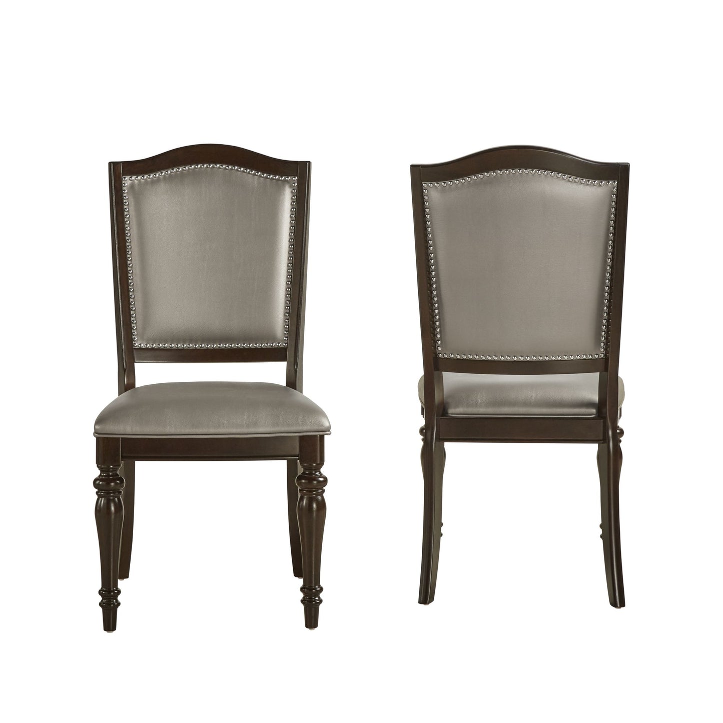 Nailhead Accent Dining Chairs (Set of 2) - Pear Silver Faux Leather, Side Chairs