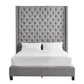 Wingback Button Tufted 84" Tall Headboard Bed - Grey Linen, Queen