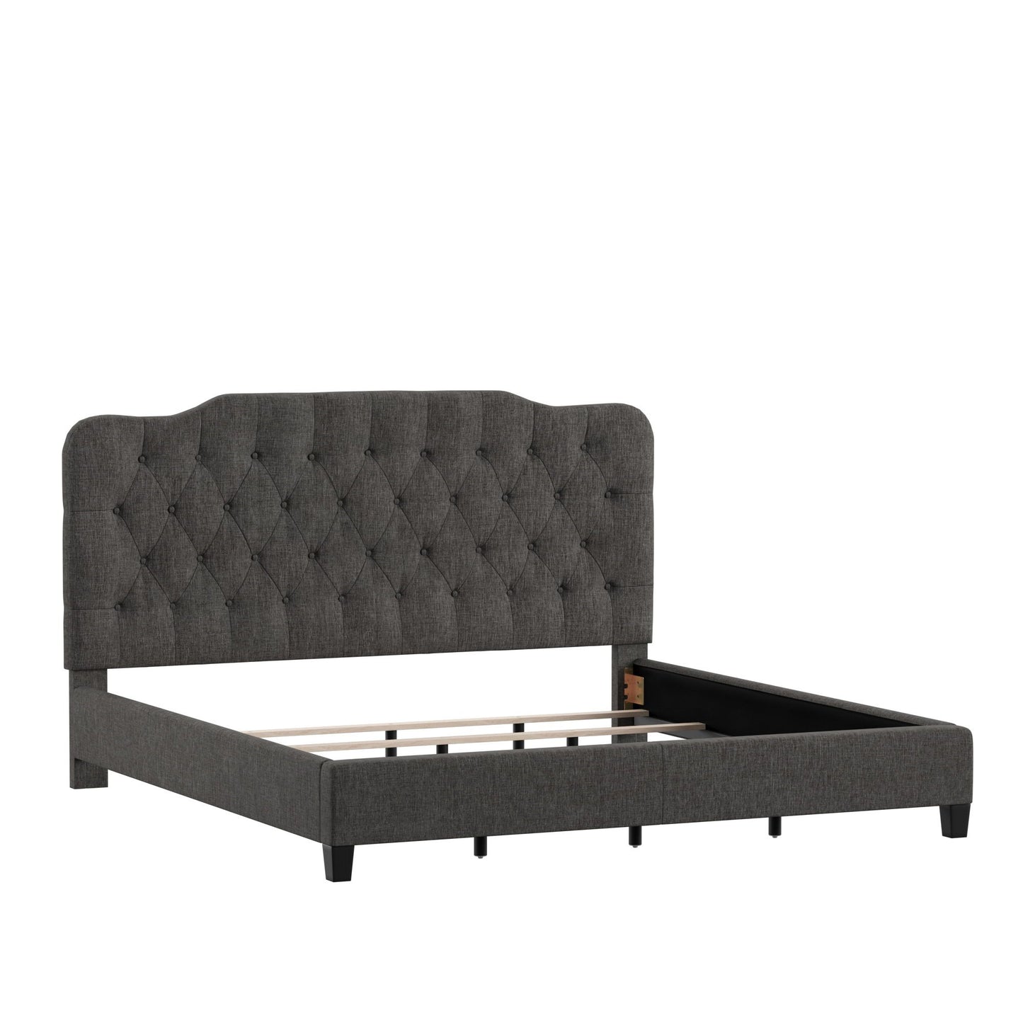 Adjustable Diamond Tufted Camelback Bed - Charcoal, King