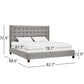 Button Tufted Linen Upholstered Bed - Grey, King