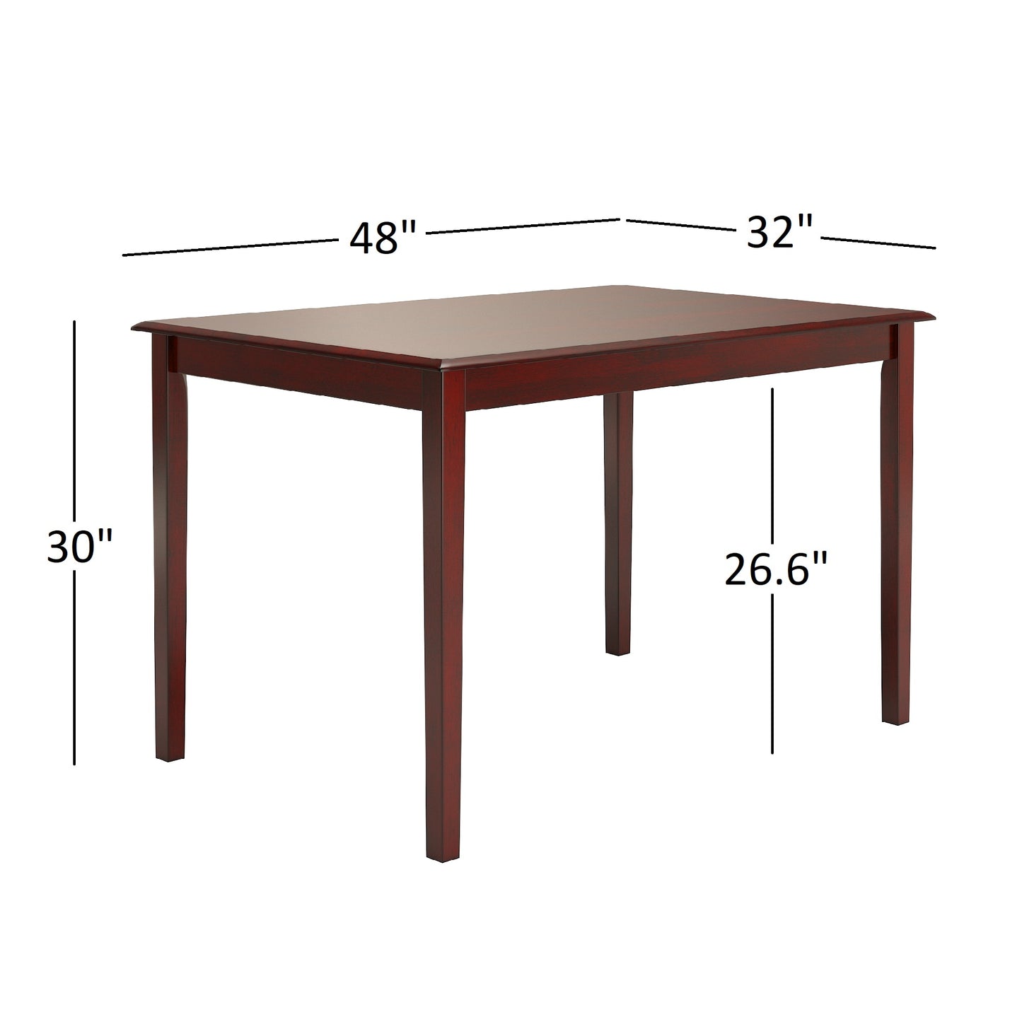 Oak Wood Finish 48-inch Rectangle Dining Set - Antique Berry Red Finish, Slat Back Chairs