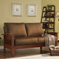 Mission-Style Wood Loveseat - Rust Microfiber, Oak Finish
