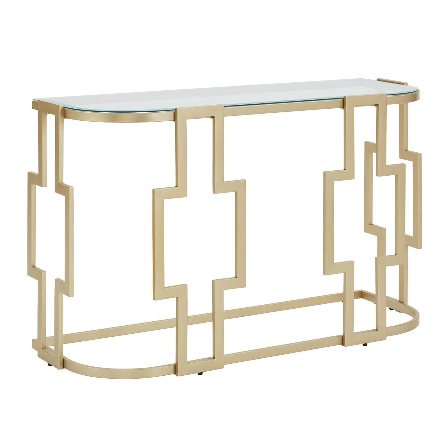 48" Console Table - Matte Gold Finish, Clear Glass Top