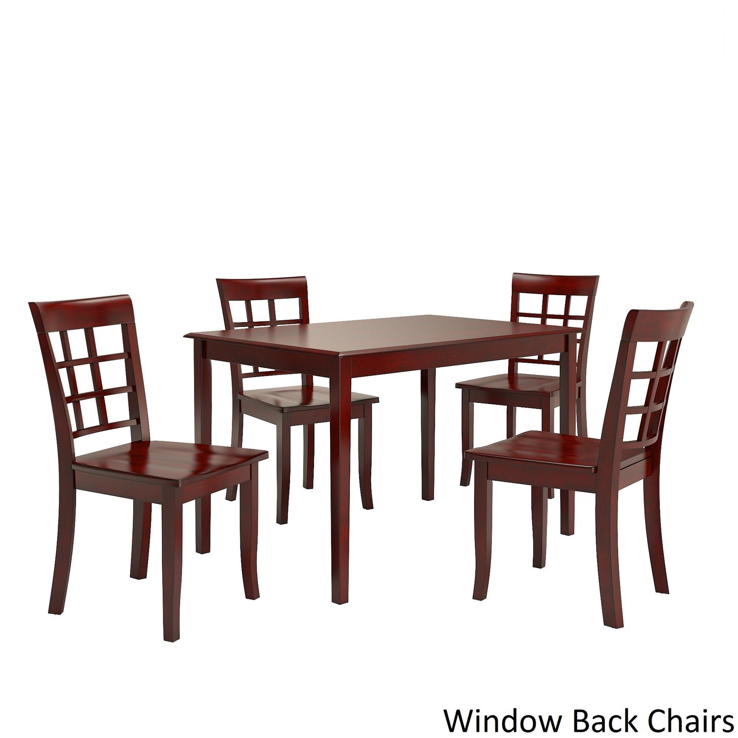 Oak Wood Finish 48-inch Rectangle Dining Set - Antique Berry Red Finish, Window Back Chairs