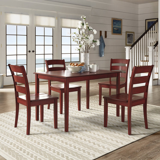Oak Wood Finish 48-inch Rectangle Dining Set - Antique Berry Red Finish, Ladder Back Chairs