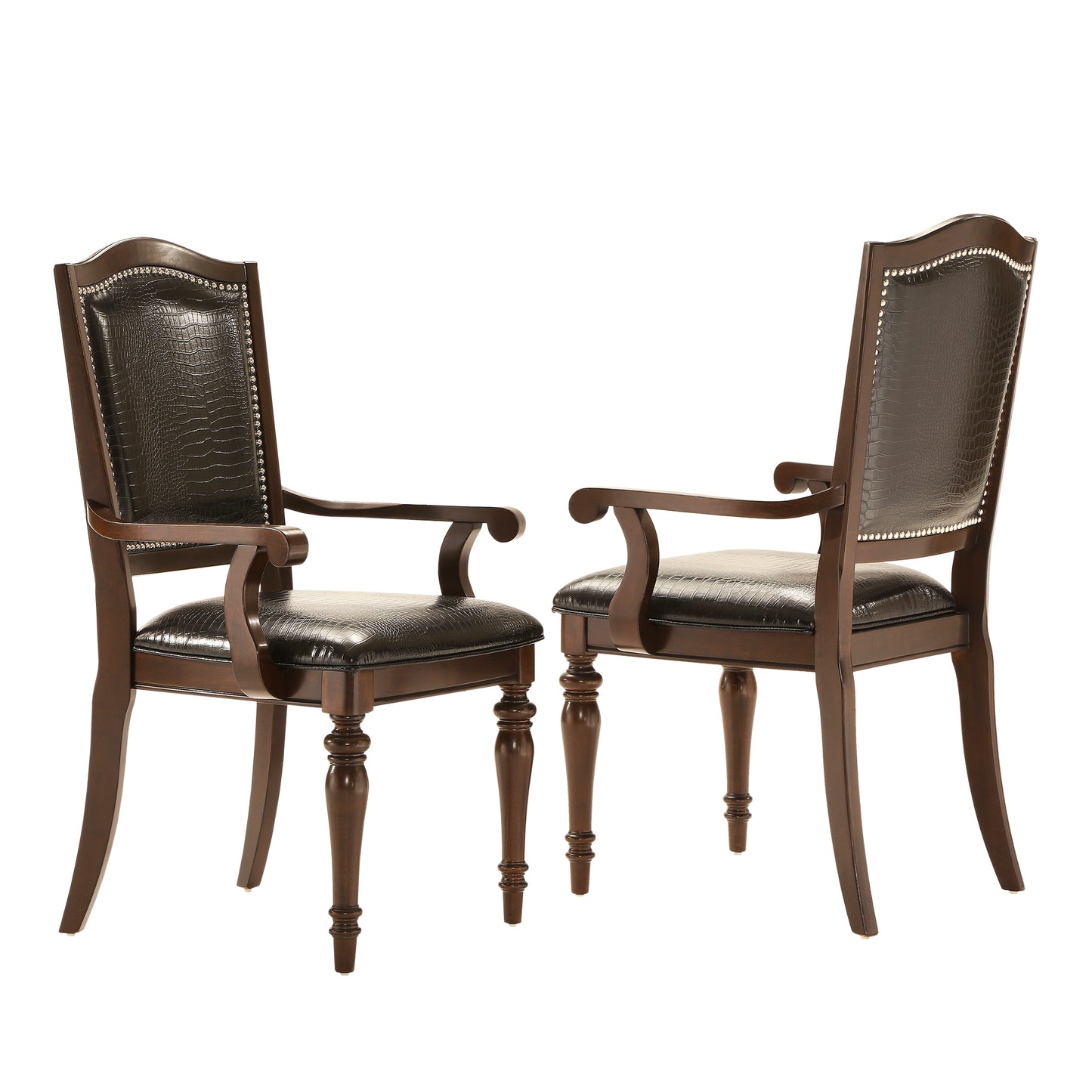 Nailhead Accent Dining Chairs (Set of 2) - Faux Alligator, Arm Chairs