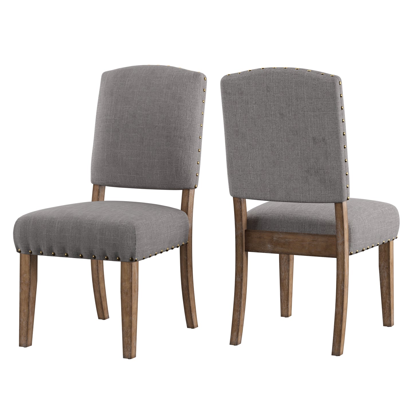 Nailhead Upholstered Dining Chairs (Set of 2) - Natural Finish, Grey Linen