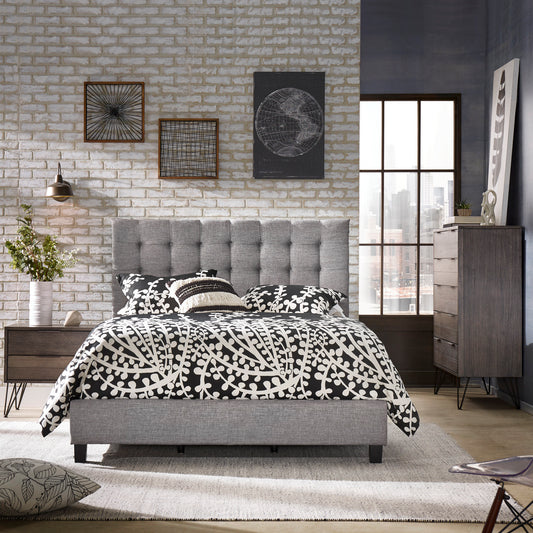 Button Tufted Linen Upholstered Bed - Grey, Queen