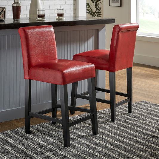 Red Faux Leather Counter Height Stools (Set of 2)