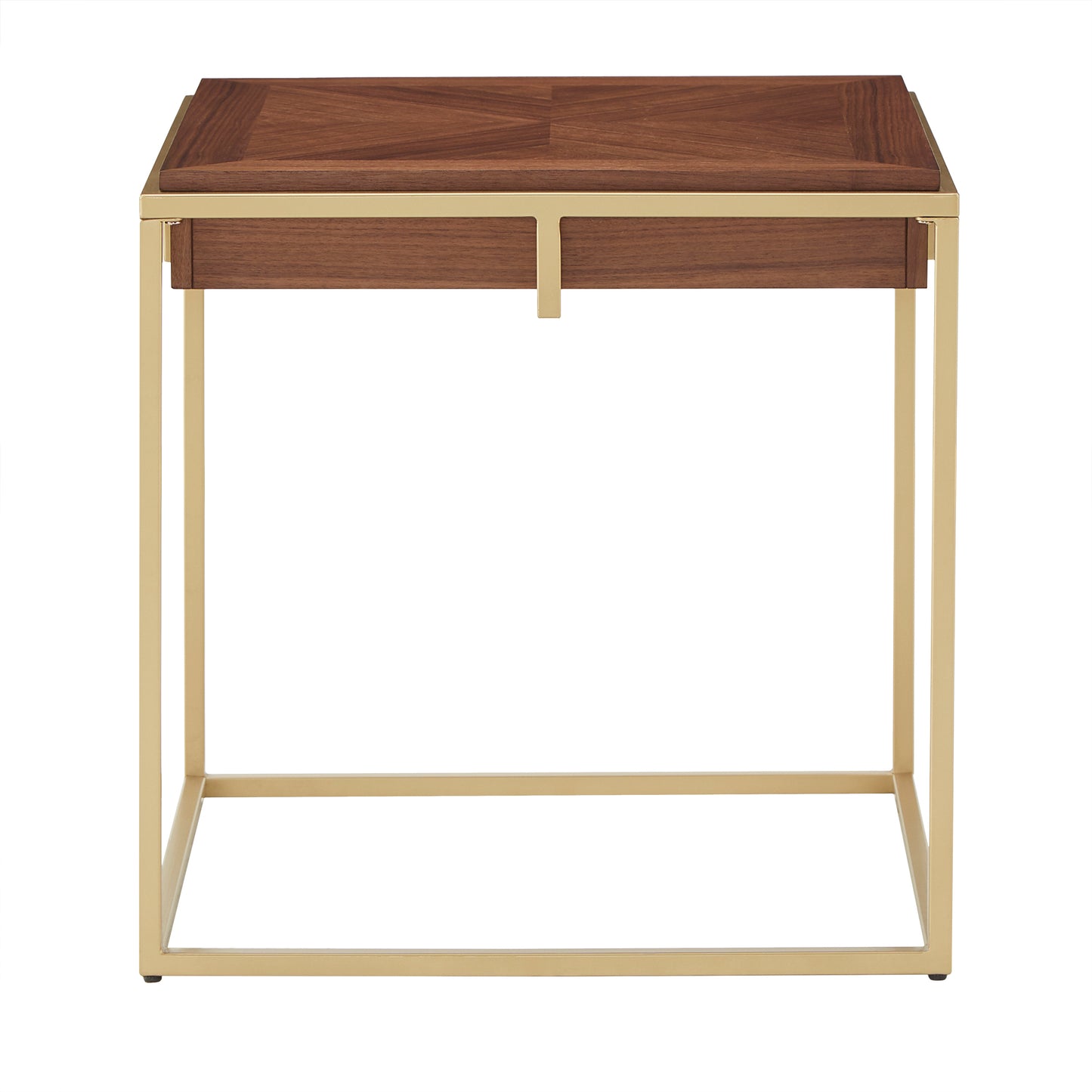 Square End Table with Metal Base - Natural Finish, Gold Base