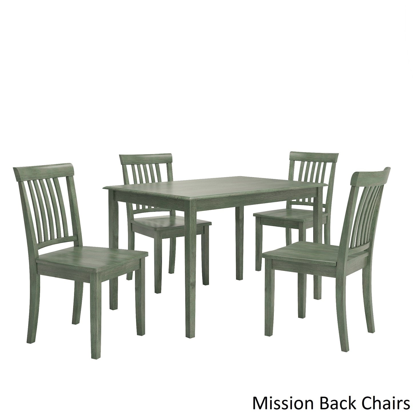 Oak Wood Finish 48-inch Rectangle Dining Set - Antique Sage Finish, Mission Back Chairs