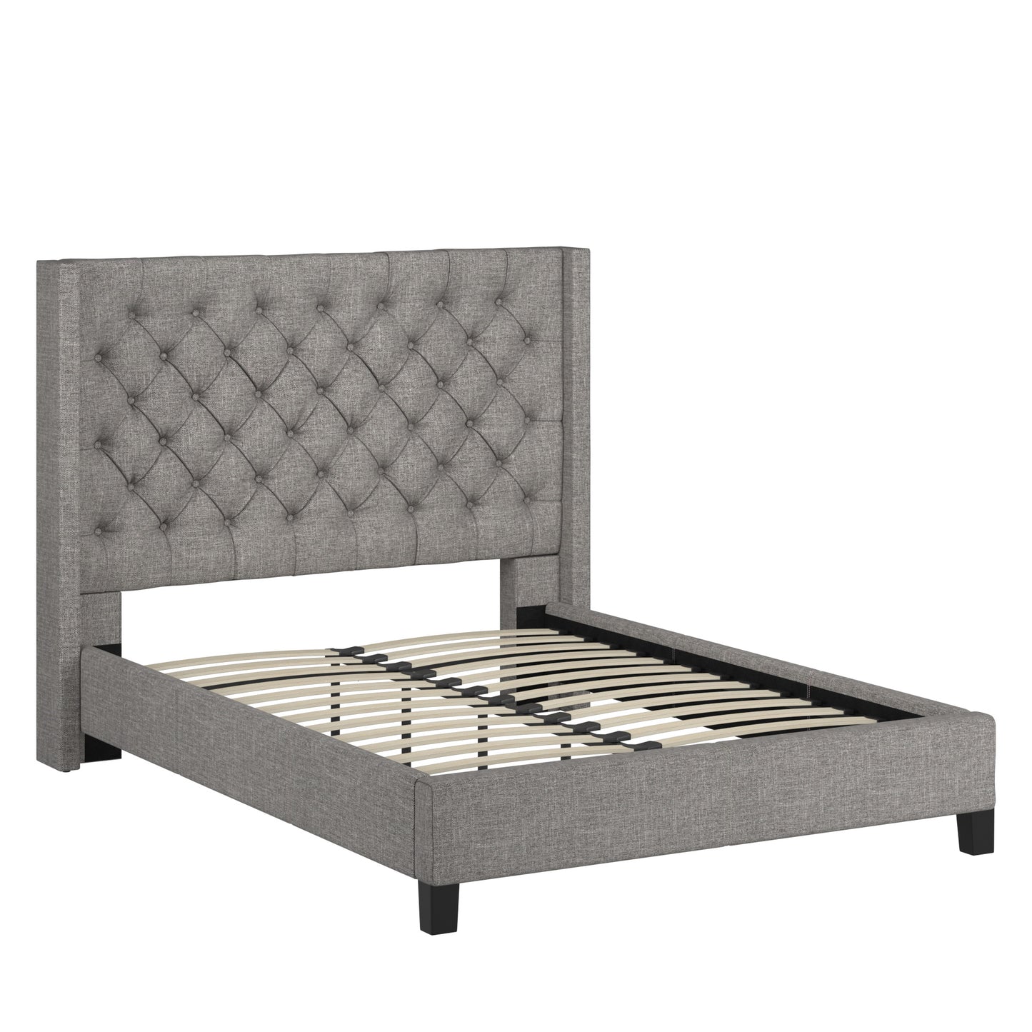 Wingback Button Tufted Platform Bed - Grey Linen, Full