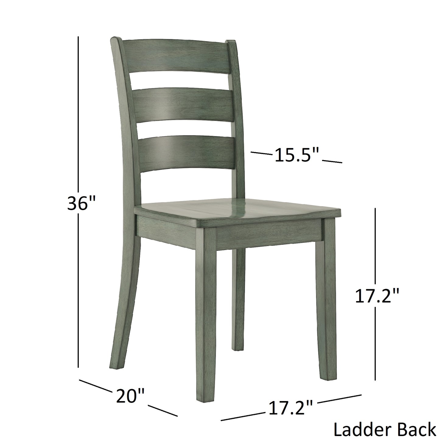Oak Wood Finish 48-inch Rectangle Dining Set - Antique Sage Finish, Ladder Back Chairs
