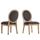 Round Linen and Wood Dining Chairs (Set of 2) - Dark Gray Linen, Natural Finish